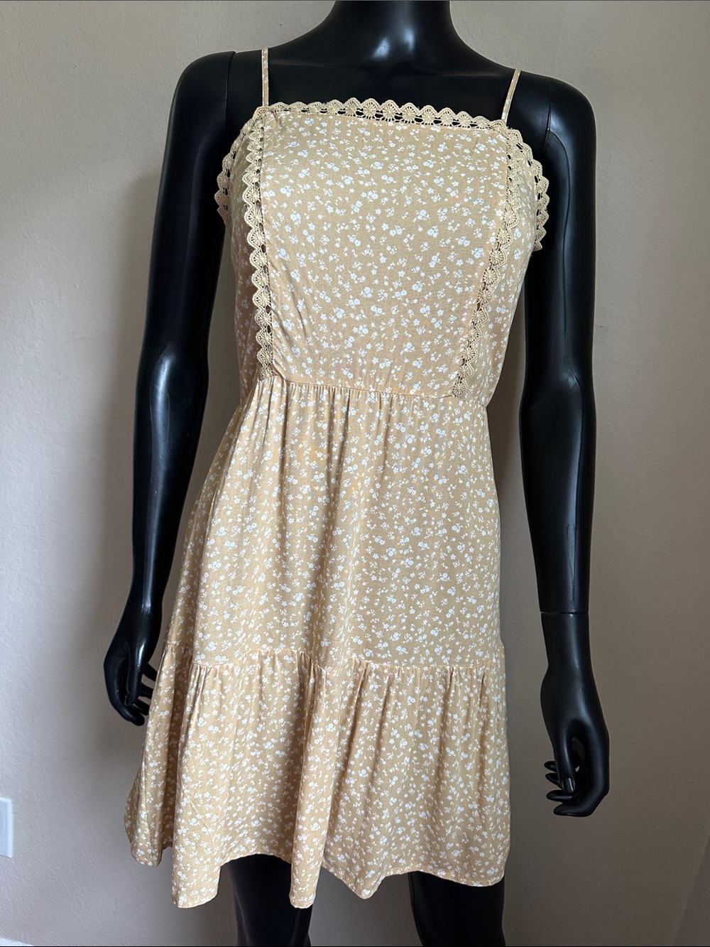 Paper Crane Beige Floral Spaghetti Strap Mini Dress